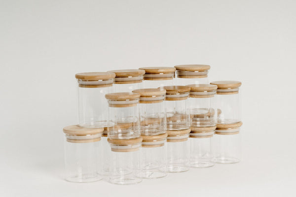 LUXE Glass and Bamboo Spice Jar Package - 12 pack
